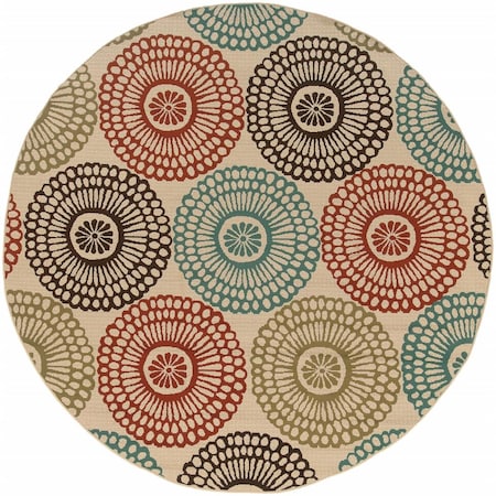 Palacedesigns 8 ft. Round Medallion Indoor Outdoor Area Rug - Beige & Blue PA3645233